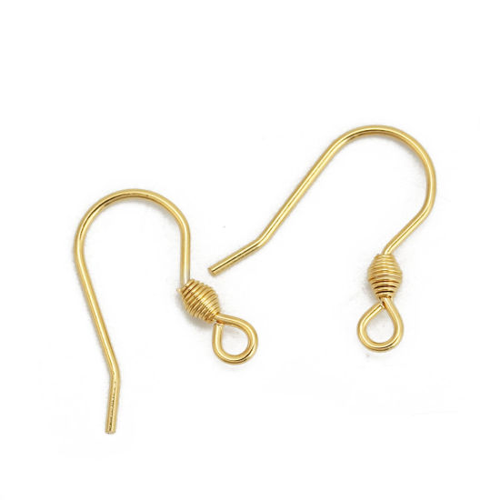 Picture of 316 Stainless Steel Ear Wire Hooks Earring Findings Gold Plated W/ Loop 16mm( 5/8") x 13mm( 4/8"), Post/ Wire Size: (21 gauge), 20 PCs