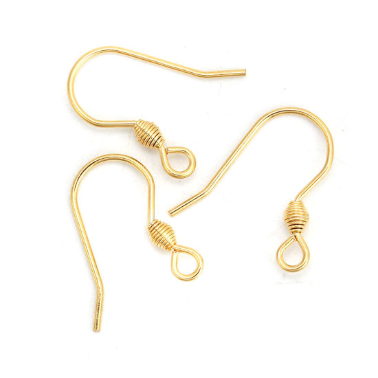 Picture of 316 Stainless Steel Ear Wire Hooks Earring Findings Gold Plated W/ Loop 16mm( 5/8") x 13mm( 4/8"), Post/ Wire Size: (21 gauge), 20 PCs