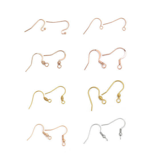 Picture of 316 Stainless Steel Ear Wire Hooks Earring Findings Gold Plated W/ Loop 16mm( 5/8") x 13mm( 4/8"), Post/ Wire Size: (21 gauge), 20 PCs
