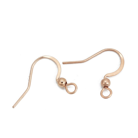 Picture of 316 Stainless Steel Ear Wire Hooks Earring Findings Light Rose Gold W/ Loop 18mm( 6/8") x 16mm( 5/8"), Post/ Wire Size: (21 gauge), 10 PCs