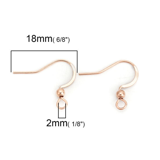 Picture of 316 Stainless Steel Ear Wire Hooks Earring Findings Light Rose Gold W/ Loop 18mm( 6/8") x 16mm( 5/8"), Post/ Wire Size: (21 gauge), 10 PCs