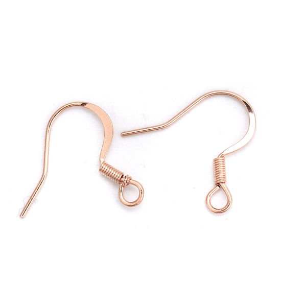 Picture of 316 Stainless Steel Ear Wire Hooks Earring Findings Light Rose Gold W/ Loop 18mm( 6/8") x 17mm( 5/8"), Post/ Wire Size: (21 gauge), 10 PCs