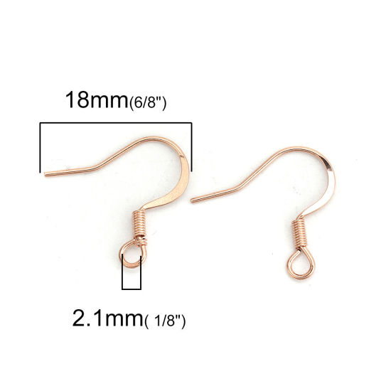 Picture of 316 Stainless Steel Ear Wire Hooks Earring Findings Light Rose Gold W/ Loop 18mm( 6/8") x 17mm( 5/8"), Post/ Wire Size: (21 gauge), 10 PCs