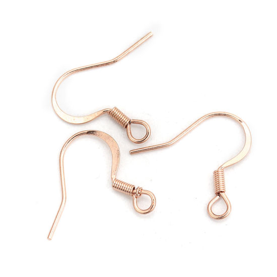 Picture of 316 Stainless Steel Ear Wire Hooks Earring Findings Light Rose Gold W/ Loop 18mm( 6/8") x 17mm( 5/8"), Post/ Wire Size: (21 gauge), 10 PCs