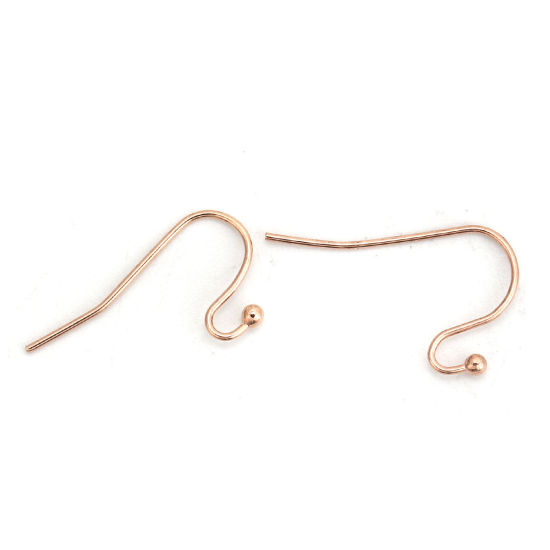 Picture of 316 Stainless Steel Ear Wire Hooks Earring Findings Light Rose Gold 22mm( 7/8") x 13mm( 4/8"), Post/ Wire Size: (21 gauge), 10 PCs