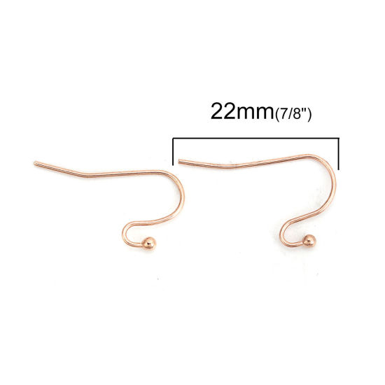 Picture of 316 Stainless Steel Ear Wire Hooks Earring Findings Light Rose Gold 22mm( 7/8") x 13mm( 4/8"), Post/ Wire Size: (21 gauge), 10 PCs