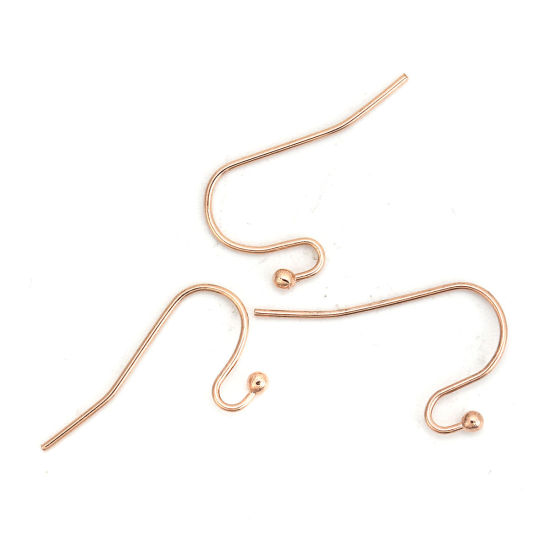 Picture of 316 Stainless Steel Ear Wire Hooks Earring Findings Light Rose Gold 22mm( 7/8") x 13mm( 4/8"), Post/ Wire Size: (21 gauge), 10 PCs