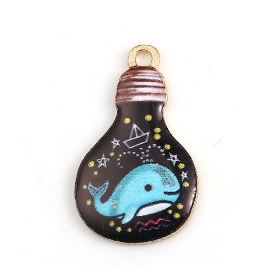 Imagen de Zamak Colgantes Charms Ballena Chapado en Oro Negro Bombilla Esmalte 28mm x 17mm, 10 Unidades