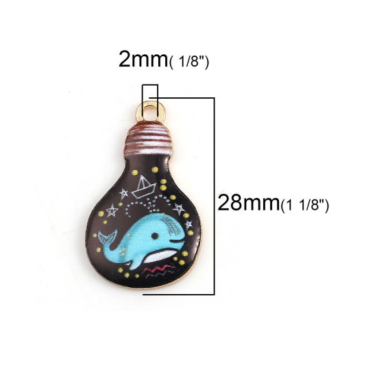 Imagen de Zamak Colgantes Charms Ballena Chapado en Oro Negro Bombilla Esmalte 28mm x 17mm, 10 Unidades