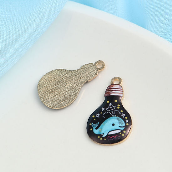 Imagen de Zamak Colgantes Charms Ballena Chapado en Oro Negro Bombilla Esmalte 28mm x 17mm, 10 Unidades
