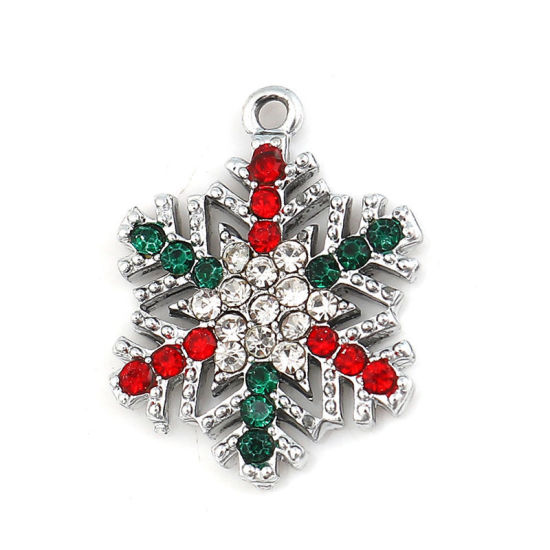 Image de Breloques en Alliage de Zinc Flocon de Neige de Noël Doré à Strass Coloré 24mm x 19mm, 5 Pcs