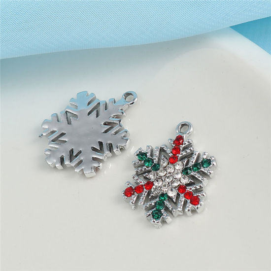 Image de Breloques en Alliage de Zinc Flocon de Neige de Noël Doré à Strass Coloré 24mm x 19mm, 5 Pcs