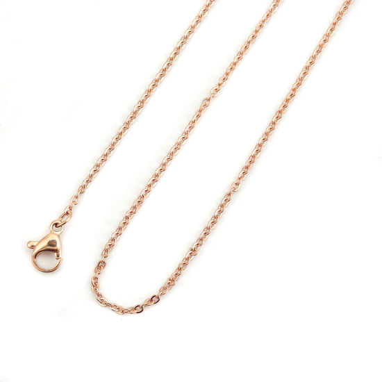 Image de Colliers En Gros Or Rose en 304 Acier Inoxydable, Chaîne Maille Forçat, Unisexe Placage sous Vide Élégant Minimaliste Cadeau Bijoux pour Détaillants 41cm long, Taille de la Chaîne: 1.5mm, 5 Pièces