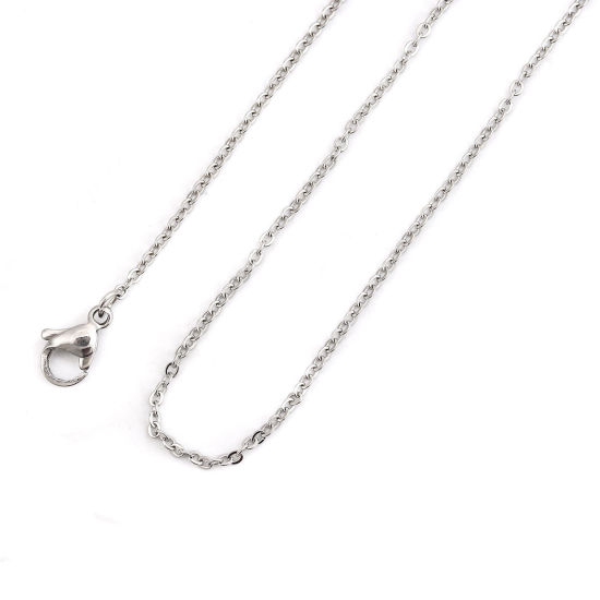 Image de Colliers En Gros Argent Mat en 304 Acier Inoxydable, Chaîne Maille Forçat, Unisexe Minimaliste Cadeau Bijoux pour Détaillants 46cm long, Taille de la Chaîne: 2x1.5mm, 5 Pièces