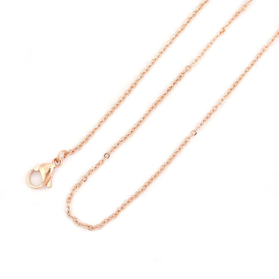 Image de Colliers En Gros Or Rose en 304 Acier Inoxydable, Chaîne Maille Forçat, Unisexe Placage sous Vide Élégant Minimaliste Cadeau Bijoux pour Détaillants 46cm long, Taille de la Chaîne: 1.5mm, 5 Pièces
