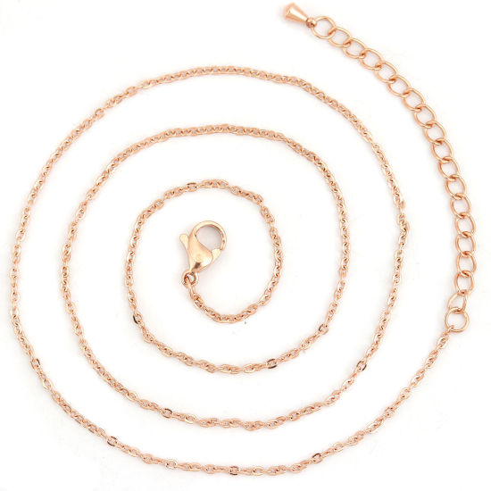 Image de Colliers En Gros Or Rose en 304 Acier Inoxydable, Chaîne Maille Forçat, Unisexe Placage sous Vide Élégant Minimaliste Cadeau Bijoux pour Détaillants 46cm long, Taille de la Chaîne: 1.5mm, 5 Pièces