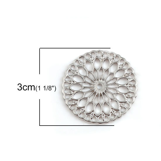 亜鉛合金 生命の花 ペンダント 円形 シルバートーン 花 30mm直径、 10 個 の画像