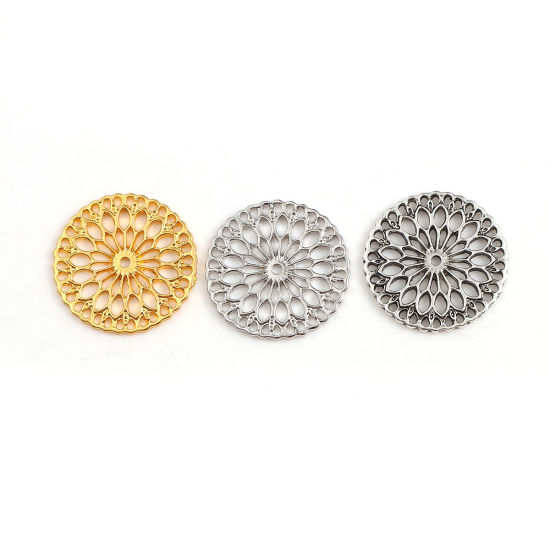 亜鉛合金 生命の花 ペンダント 円形 シルバートーン 花 30mm直径、 10 個 の画像