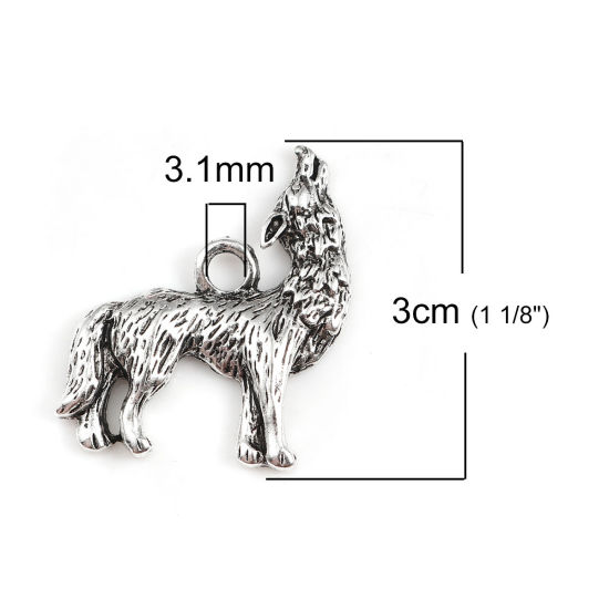 亜鉛合金 ペンダント オオカミ 銀古美 30mmx 26mm、 10 個 の画像