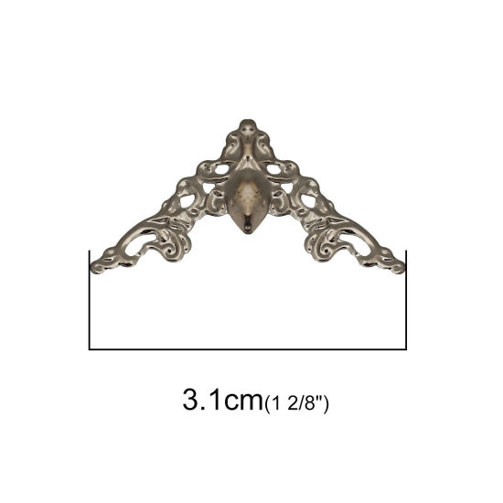 合金 透かしパーツ 装飾 三角形 ガンメタル 花のつる彫刻 31mm x 16mm、 30 個 の画像