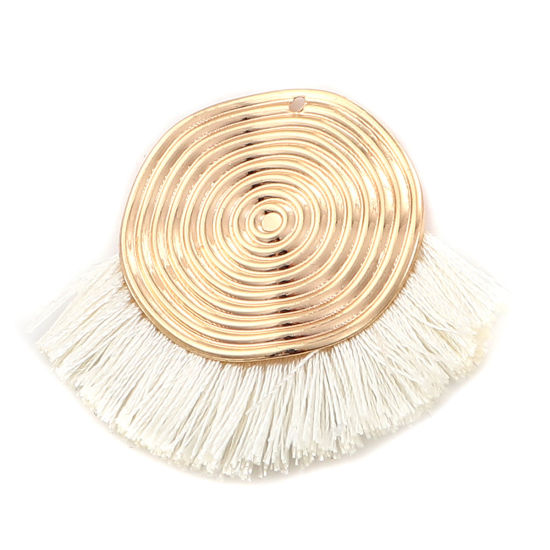 Immagine di Poliestere Nappine Ciondoli Spirale Oro Placcato Bianco 45mm x 35mm, 3 Pz