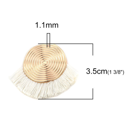 Immagine di Poliestere Nappine Ciondoli Spirale Oro Placcato Bianco 45mm x 35mm, 3 Pz