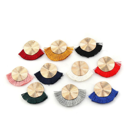 Immagine di Poliestere Nappine Ciondoli Spirale Oro Placcato Bianco 45mm x 35mm, 3 Pz