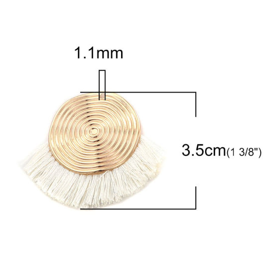 Immagine di Poliestere Nappine Ciondoli Spirale Oro Placcato Bianco 45mm x 35mm, 3 Pz