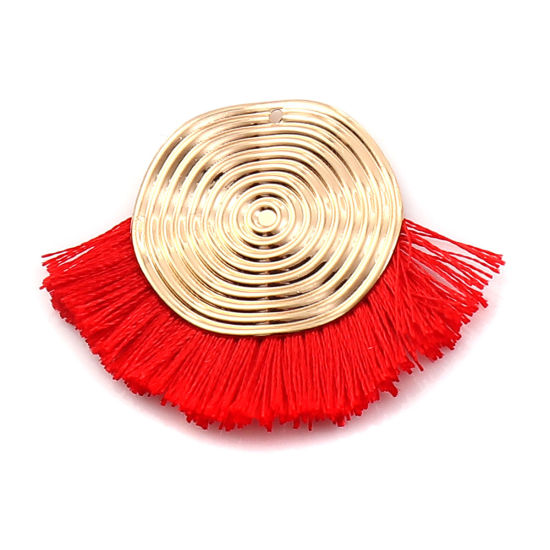 Immagine di Poliestere Nappine Ciondoli Spirale Oro Placcato Rosso 45mm x 35mm, 3 Pz