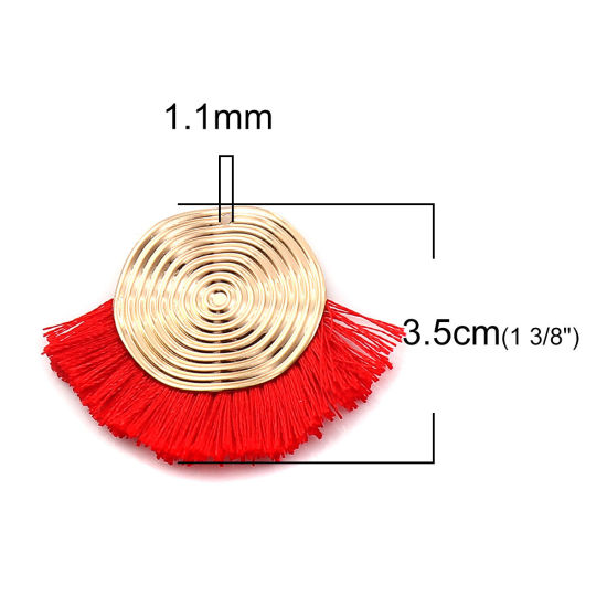 Immagine di Poliestere Nappine Ciondoli Spirale Oro Placcato Rosso 45mm x 35mm, 3 Pz