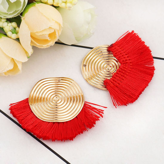 Immagine di Poliestere Nappine Ciondoli Spirale Oro Placcato Rosso 45mm x 35mm, 3 Pz