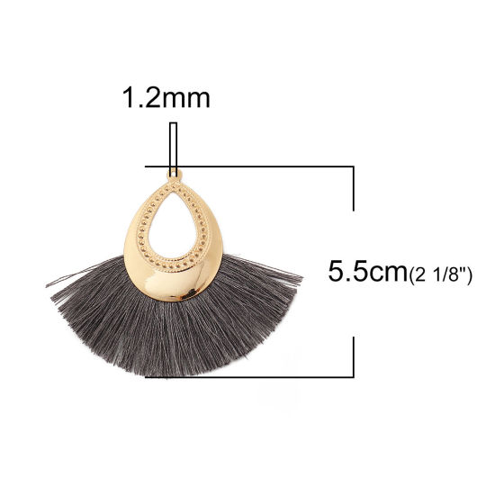 Immagine di Poliestere Nappine Ciondoli Goccia Oro Placcato Grigio 60mm x 55mm, 3 Pz