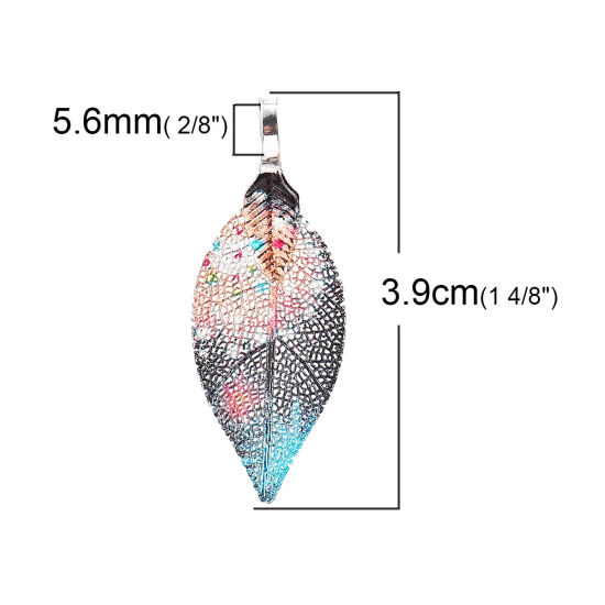 Immagine di Ottone & Foglia Naturale Ciondoli Multicolore 39mmx 15mm, 2 Pz