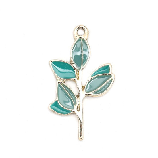 Picture of Zinc Based Alloy Pendants Leaf Gold Plated Pink Enamel 31mm(1 2/8") x 18mm( 6/8"), 10 PCs