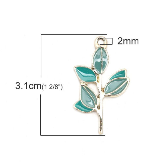 Picture of Zinc Based Alloy Pendants Leaf Gold Plated Pink Enamel 31mm(1 2/8") x 18mm( 6/8"), 10 PCs