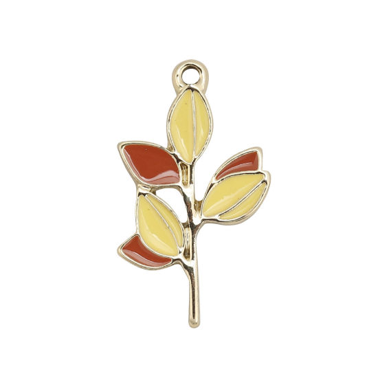 Picture of Zinc Based Alloy Pendants Leaf Gold Plated Yellow Enamel 31mm(1 2/8") x 18mm( 6/8"), 10 PCs