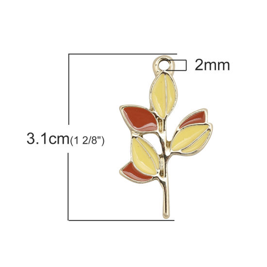 Picture of Zinc Based Alloy Pendants Leaf Gold Plated Yellow Enamel 31mm(1 2/8") x 18mm( 6/8"), 10 PCs
