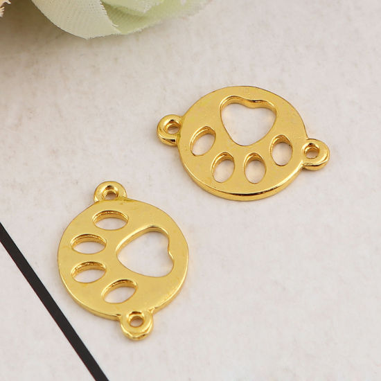 Image de Connecteurs en Alliage de Zinc Patte de Chien Doré Rond 16mm x 12mm, 20 Pcs