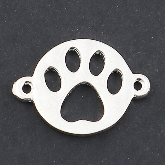 Image de Connecteurs en Alliage de Zinc Patte de Chien Argent Mat Rond 16mm x 12mm, 20 Pcs