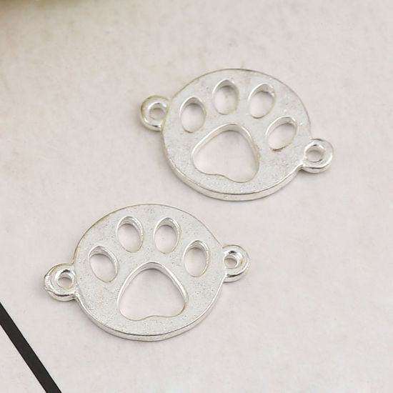 Image de Connecteurs en Alliage de Zinc Patte de Chien Argent Mat Rond 16mm x 12mm, 20 Pcs