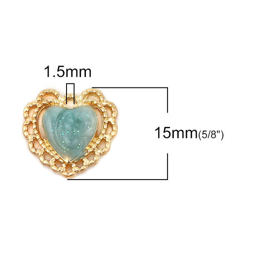 Bild von Zinklegierung Verbinder Herz Vergoldet Hellblau Emaille 15mm x 15mm, 10 Stück