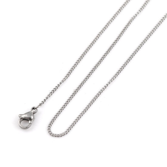Image de Colliers En Gros Argent Mat en 304 Acier Inoxydable, Chaîne Maille Cheval, Unisexe Minimaliste Cadeau Bijoux pour Détaillants 43.5cm long, Taille de la Chaîne: 2x2mm, 5 Pièces