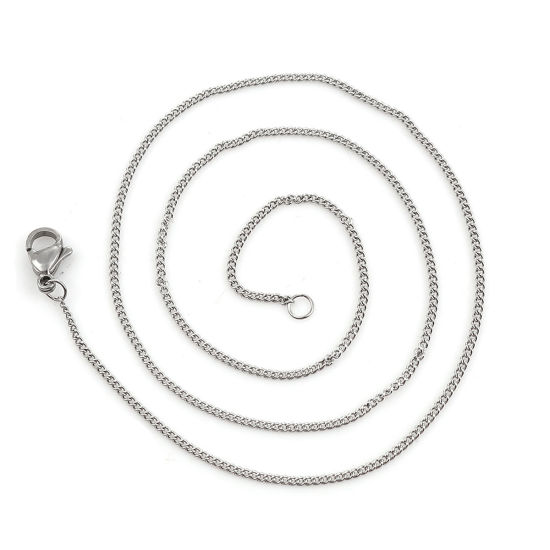 Image de Colliers En Gros Argent Mat en 304 Acier Inoxydable, Chaîne Maille Cheval, Unisexe Minimaliste Cadeau Bijoux pour Détaillants 43.5cm long, Taille de la Chaîne: 2x2mm, 5 Pièces