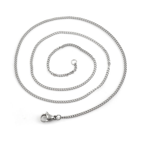 Image de Colliers En Gros Argent Mat en 304 Acier Inoxydable, Chaîne Maille Cheval, Unisexe Minimaliste Cadeau Bijoux pour Détaillants 48.5cm long, Taille de la Chaîne: 2x2mm, 5 Pièces