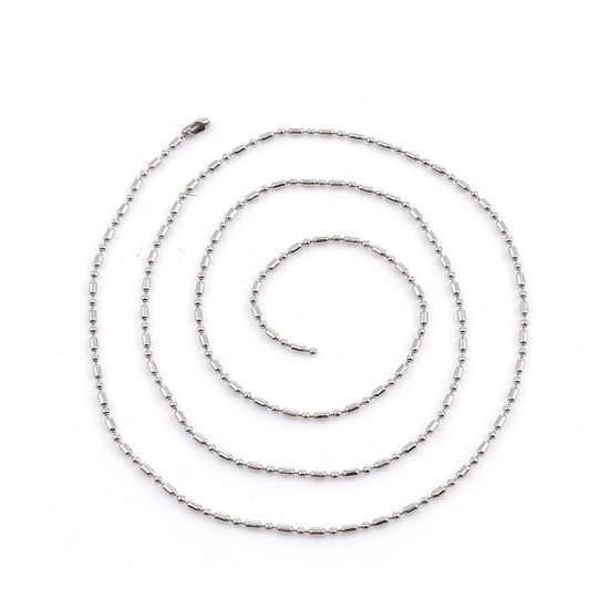 Image de Colliers En Gros Argent Mat en 304 Acier Inoxydable, Chaîne Maille Bambou, Unisexe Élégant Minimaliste Cadeau Bijoux pour Détaillants 59cm long, Taille de la Chaîne: 1.5mm, 5 Pièces