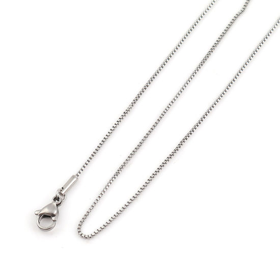 Image de Colliers En Gros Argent Mat en 304 Acier Inoxydable, Chaîne Maille Vénitienne, Unisexe Élégant Minimaliste Cadeau Bijoux pour Détaillants 44cm long, Taille de la Chaîne: 1mm, 5 Pièces