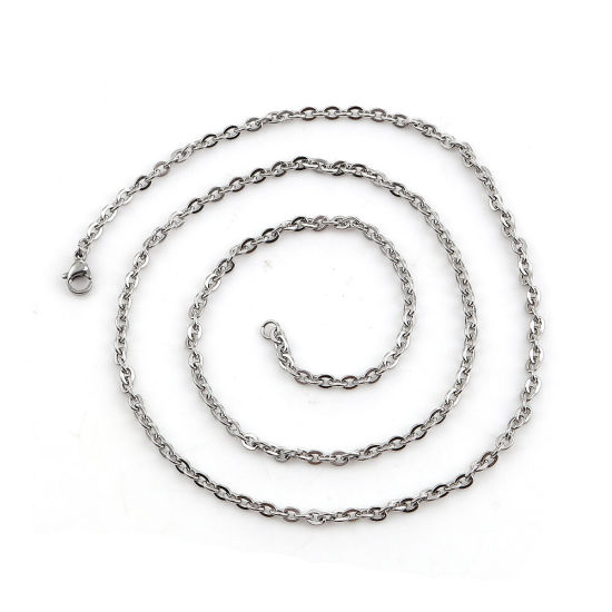 Image de Colliers En Gros Argent Mat en 304 Acier Inoxydable, Chaîne Maille Forçat, Unisexe Minimaliste Cadeau Bijoux pour Détaillants 58cm long, Taille de la Chaîne: 4x3mm, 5 Pièces