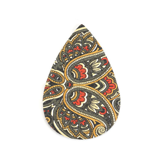 Imagen de Colgantes PU de Gota yTallado 56mm x 38mm, 10 Unidades