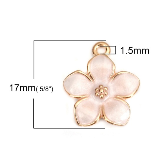 Image de Breloques en Alliage de Zinc Fleur Email Doré Blanc 17mm x 15mm, 20 Pcs