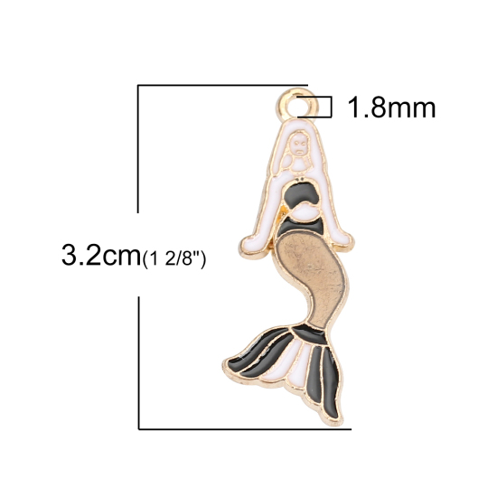 Bild von Zinklegierung Anhänger Meerjungfrau Vergoldet Kaffeebraun Emaille 32mm x 12mm, 10 Stück